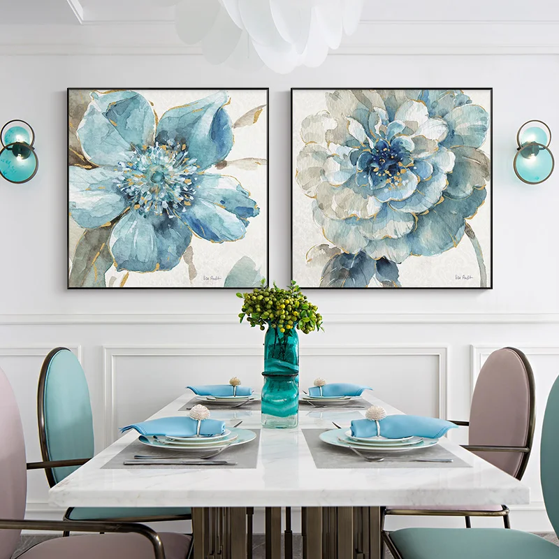 EECAMAIL 5D Diamonds Painted Diamonds Embroidered Blue Flowers Triptych Restaurant Stickers Diamond Cross Stitch Home Decor