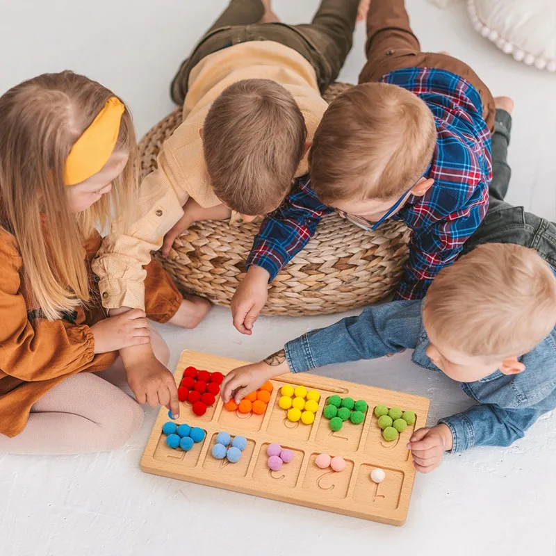 1Set Baby Rainbow Block Toys Wooden Montessori Building Blocks Color Sorting Sensory Game Clip Beads Educational Toys for Kids