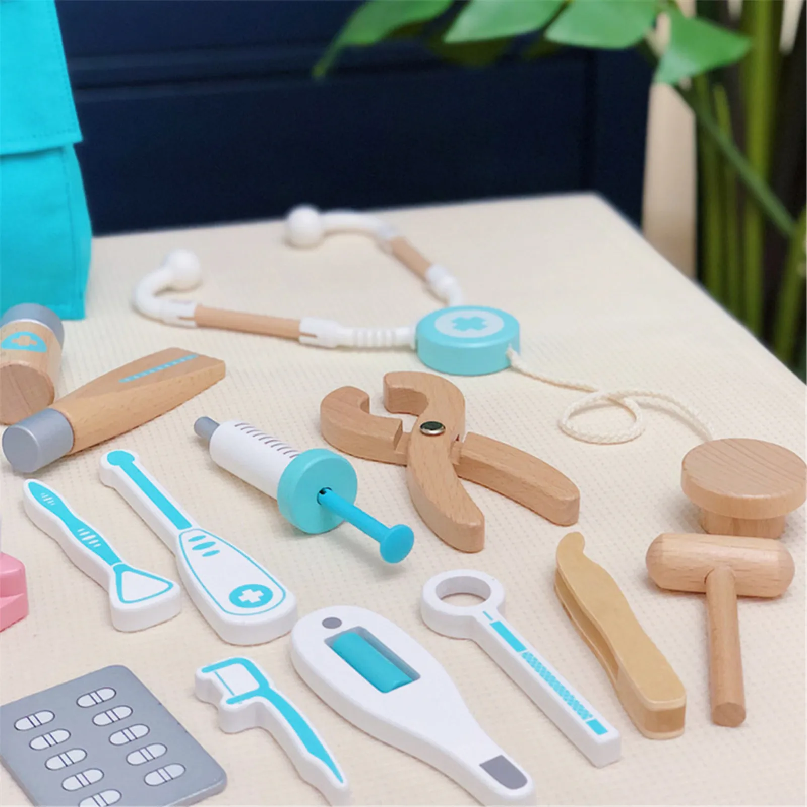 Children Wooden Doctor Educationa Case Role Play Pretend Toy Set Stethoscope Otoscope And Dentist Nurse Mirror Doctors Cosplay