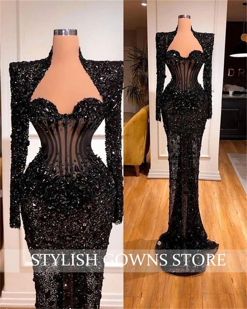 Luxe Afrikaanse Mermaid Avondjurken Voor Zwarte Meisjes Kralen Sparkly Lovertjes Formele Kleding Sweetheart Birthday Party Gown Robe