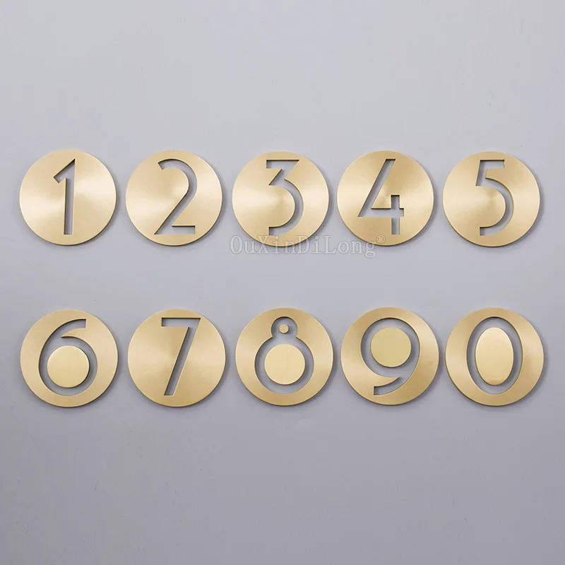 1PCS Brass Round House Number Hotel Home Door Number Outdoor Address Plaque Number Brass for House Address Sign #0-9 GF129