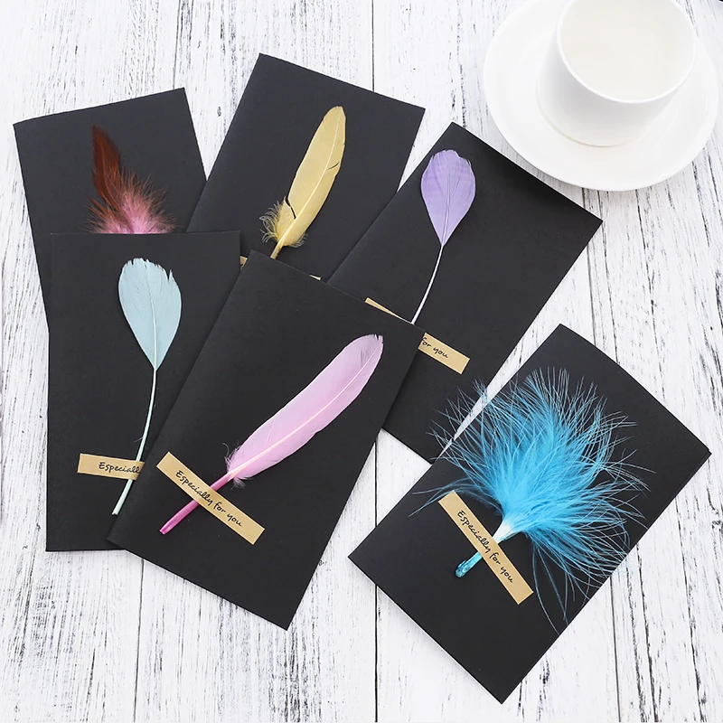 1pc Black High-grade Stereoscopic card envelope True feathers greeting card invitation  holding thanks you cards kawaii