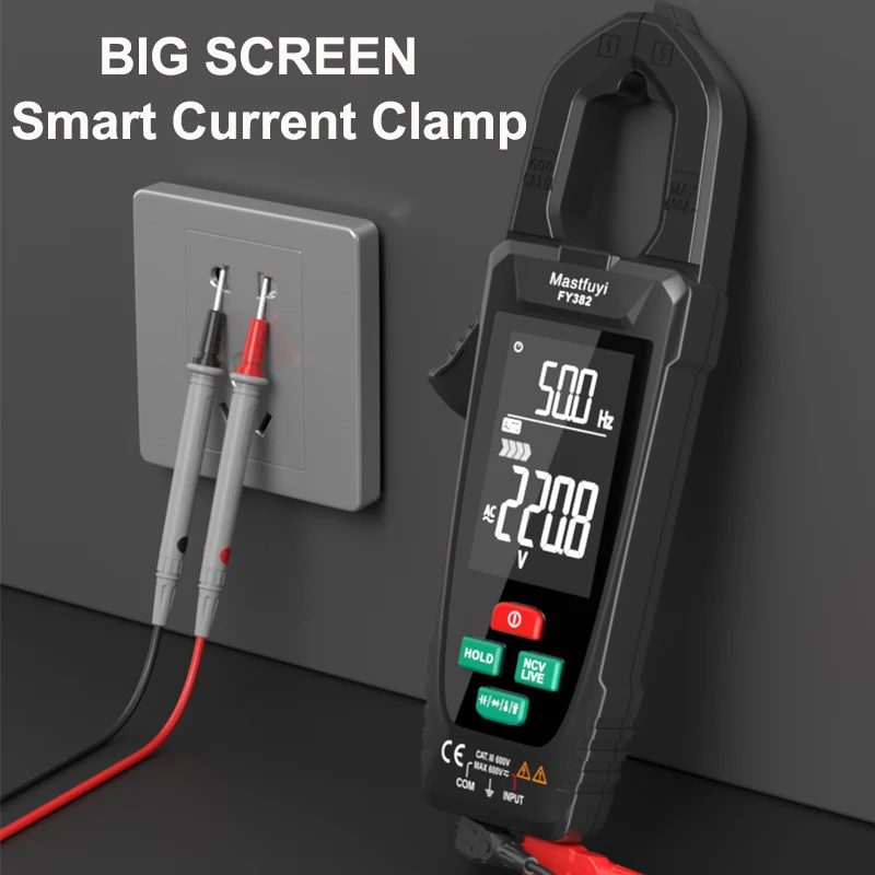 FY385 pinza amperometrica digitale a grande schermo Smart ACDC morsetto di corrente di tensione True RMS Auto Range Temp capacità Ohm Hz amperometro