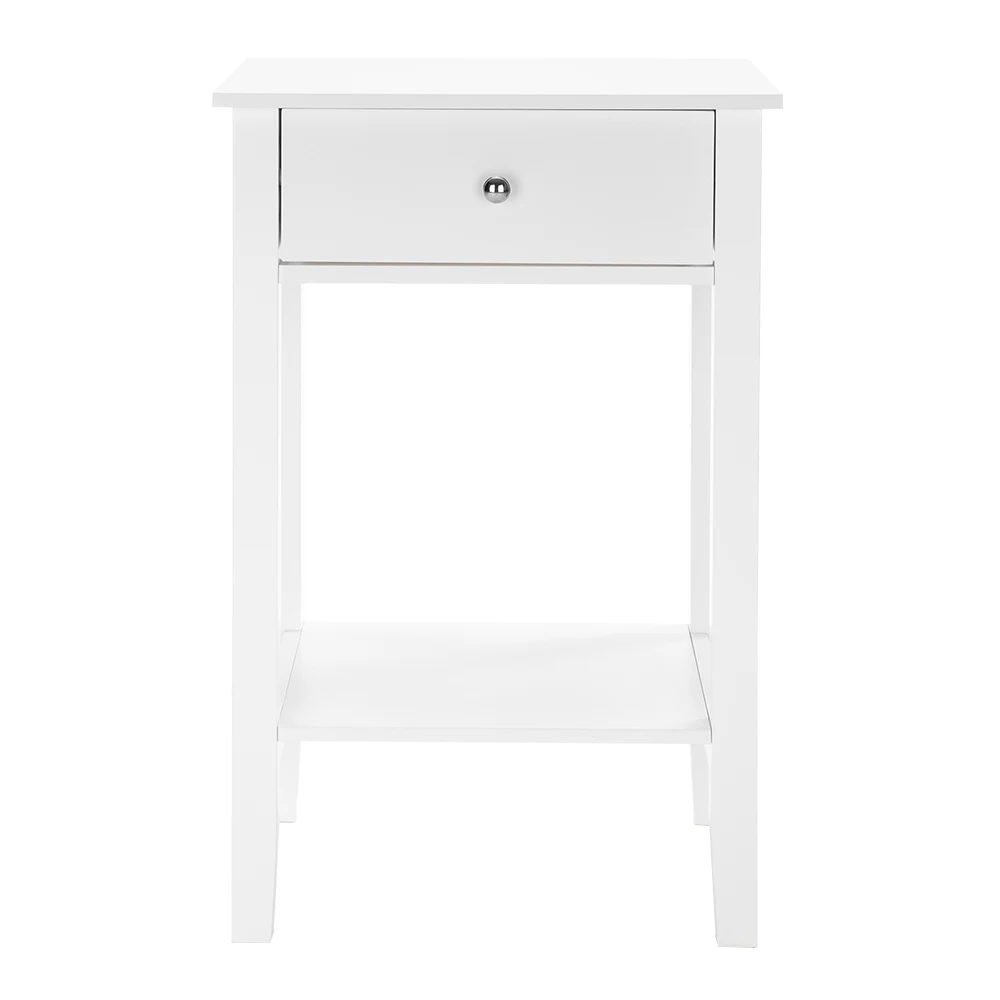 Two-layer Bedside Table Coffee Table Nightstand with Drawer White  46 x 35 x 70cm