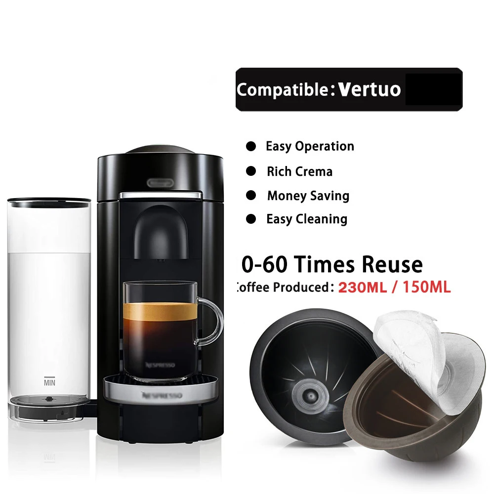 10 TO 60 Times Using Food Grade PP Coffee Capsule For Nespresso Vertuo  Vertuoline Plus Refillable Pods