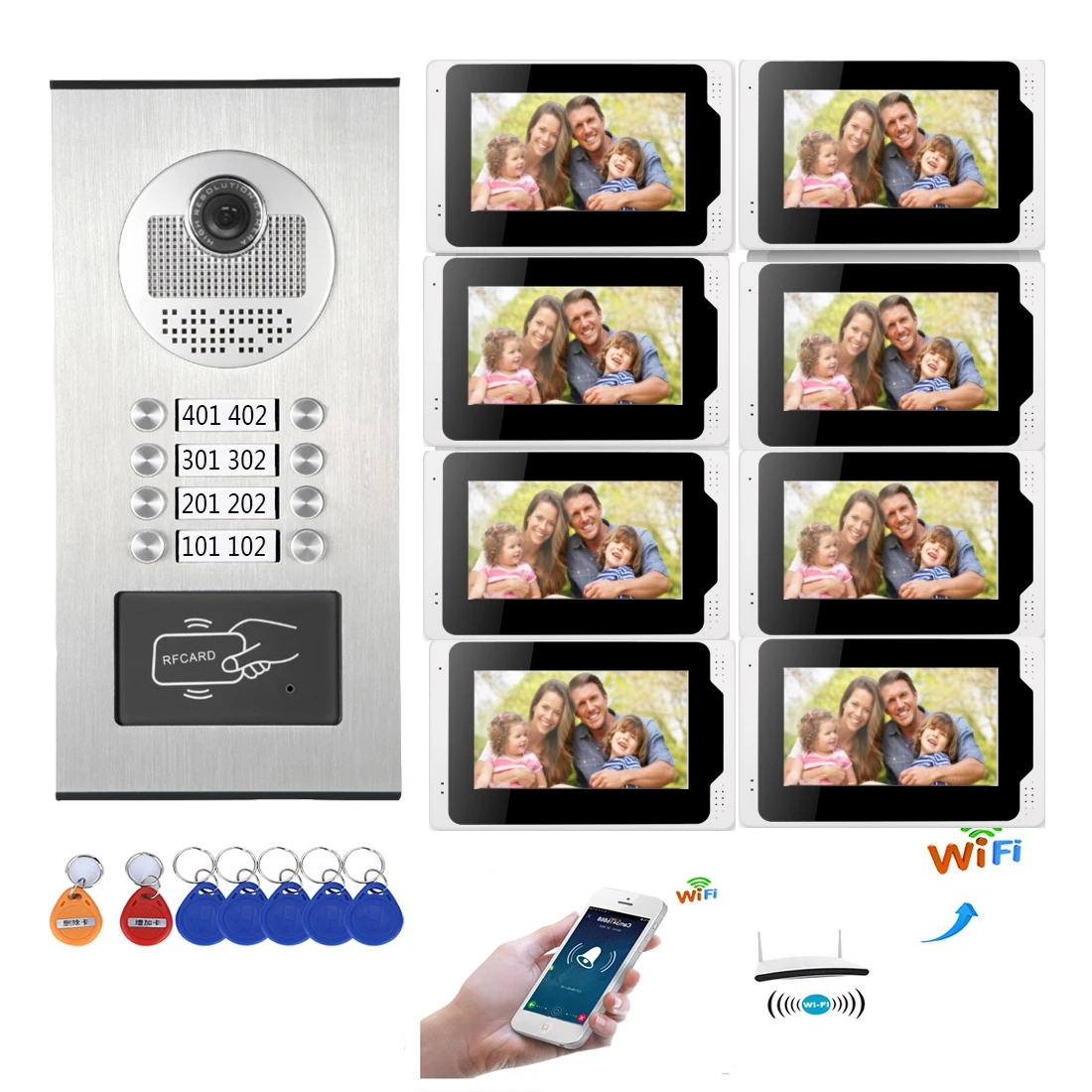 12 wohnungen Tuya App Remote Entsperren Video Intercom 7 Zoll Monitor WIFI APP Video Tür Telefon Türklingel Home Security Intercom KIT