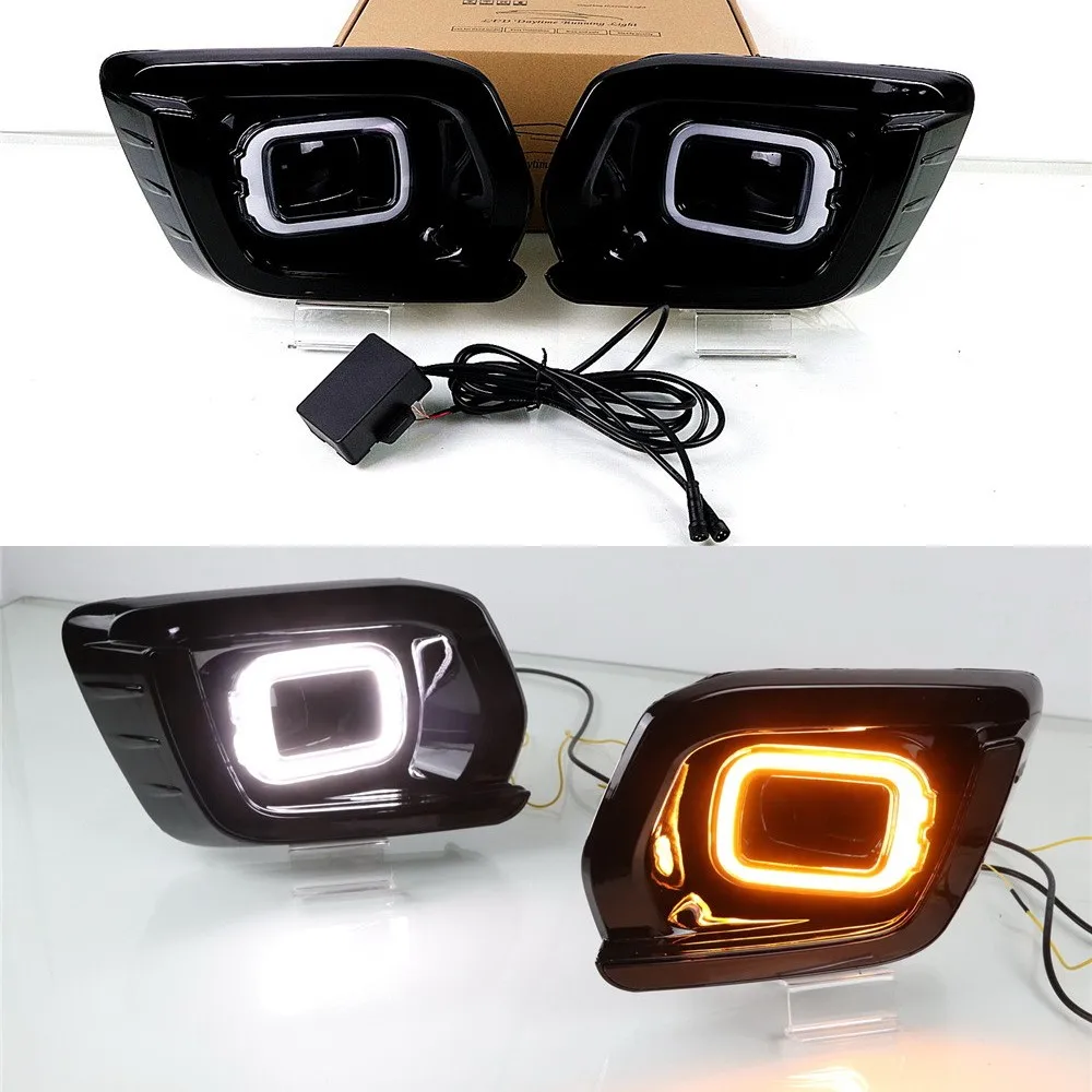 

July King LED Daytime Running Lights Case for Ford Ranger 2018+ High Version, LED Front Bumper DRL+ Yellow Turn Signals