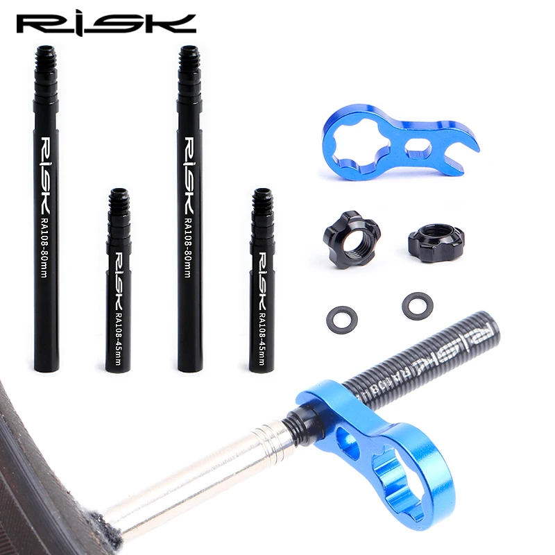 RISK Bicycle Presta Valve Extender Pole with 3in1 Wrench Tool 45mm/80mm Road Bike Rim Valve Extension Rod for Tube Tire Tubeless