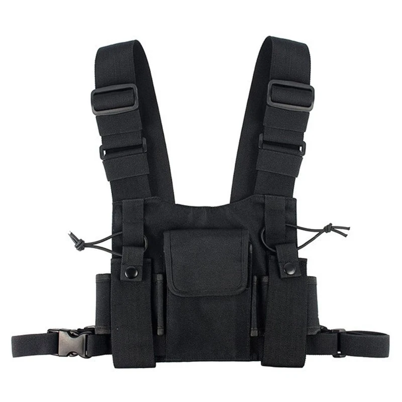 Functional Tactical Chest Rig Bag Radio Harness Front Pouch Holster Military Vest Rig Bags Adjustable Two Way Radio Waist Pouch