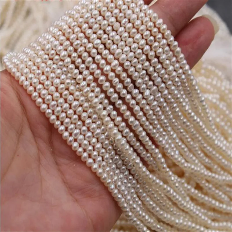 White Natural Freshwater Pearl Beads Near circle Round Cultured Pearls For DIY Women Handmade Bracelet Accessories 15''inches