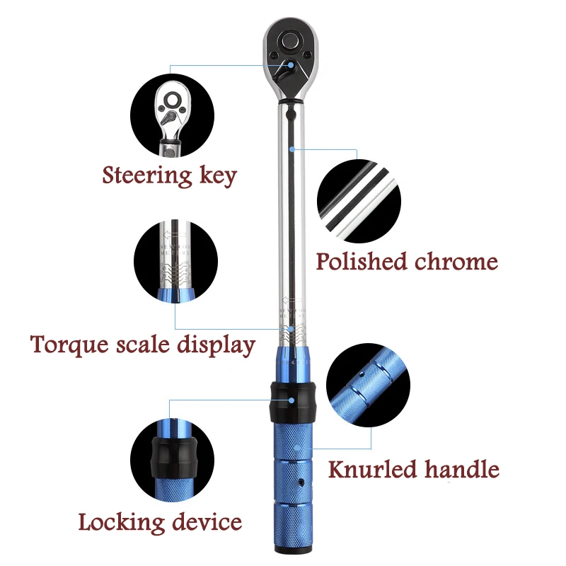 1/4 Inch 5-25N.m Torque Key Wrench Tool Square Drive Two-Way Precise Preset Mirror Polish Torque Spanner For Repairing Tools