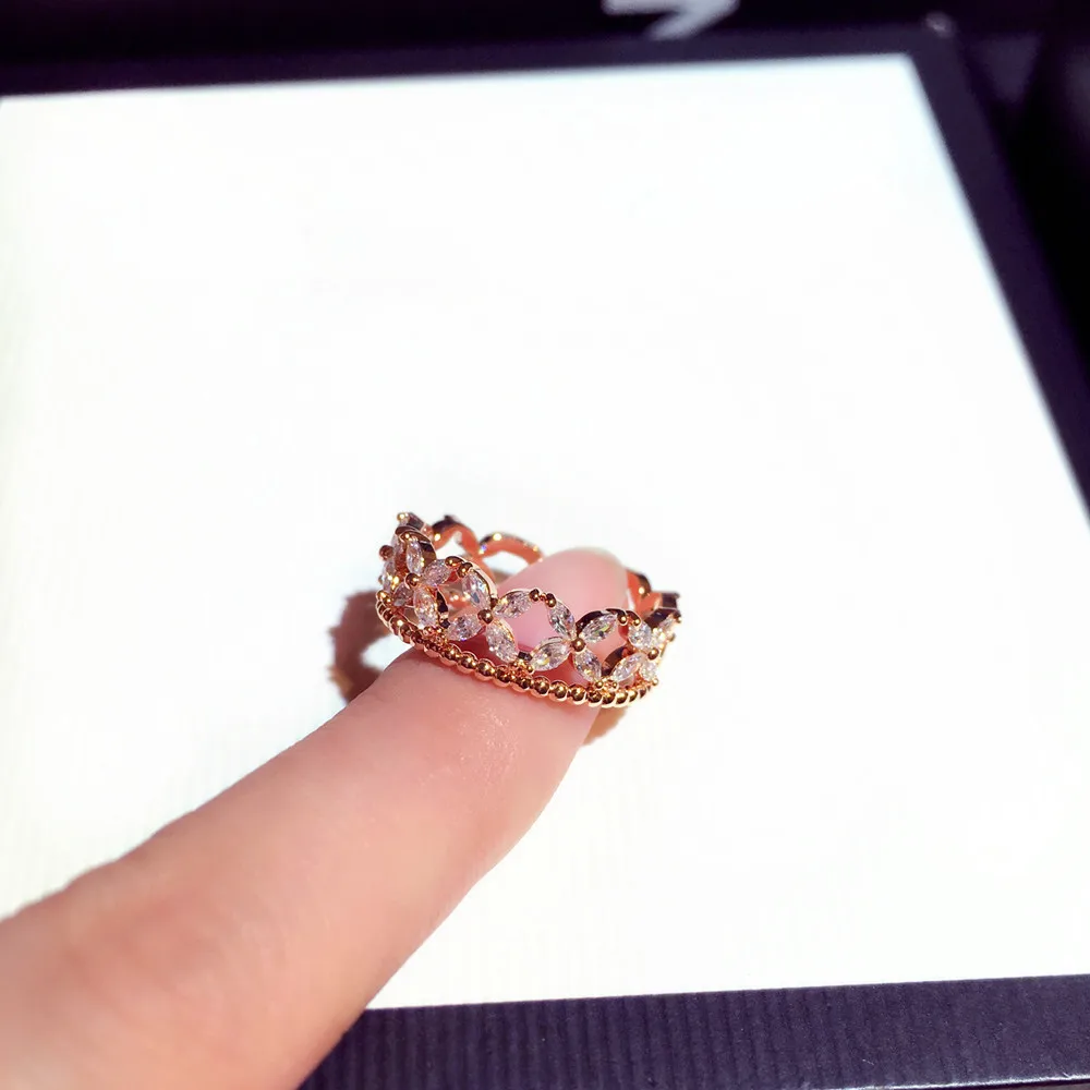 NAWEILY Cute Openwork Flower Ring For Women Rose Gold Color Adjustable Ring  Jewelry Female CZ Zircon Open Rings High Quality