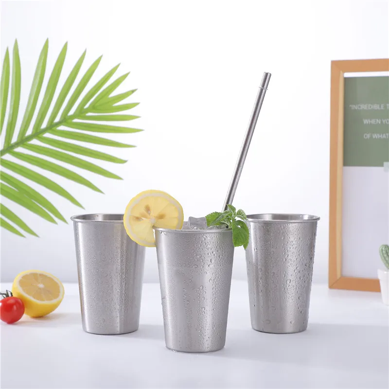 

4 Pcs Polished Coffee Beer Mugs 500ML 350Ml 304 Stainless Steel Straw Cup Drinking Wine Glasses for Home Kitchen Bar Drinkware