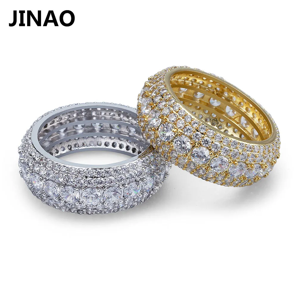 Jinao New  Hip Hop 5 Rows Luxury Cubic Zircons  Rings Fashion Classic Punk Males Finger Rings Size 7-11