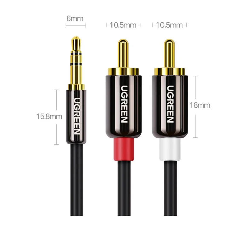 Ugreen RCA Audio Cable 2 Male 3.5MM Jack To AUX Line Braided Splitter For Home Theater