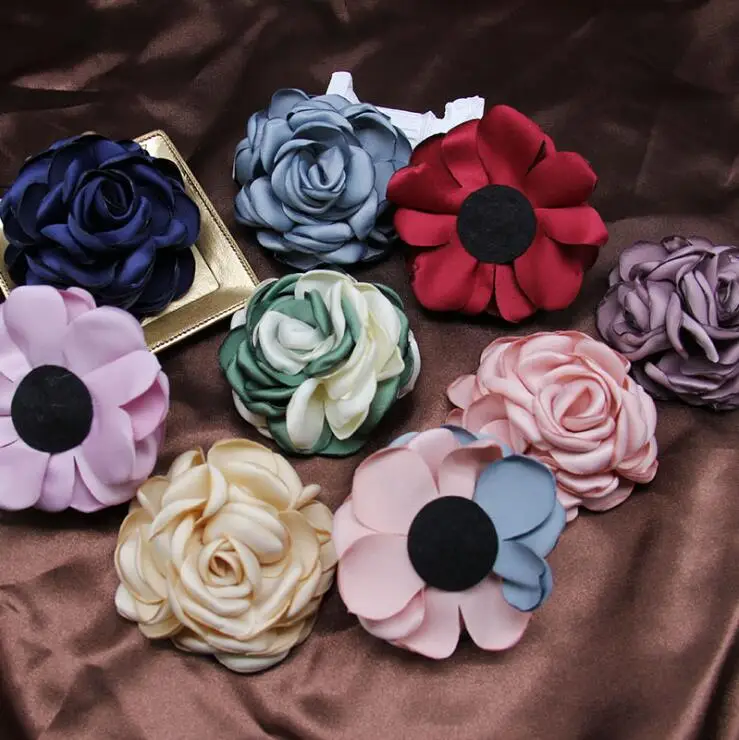 5Pcs 8CM Handmade DIY Large Satin Fabric Artificial Rose Flowers For Wedding Party Craft Home Decoration