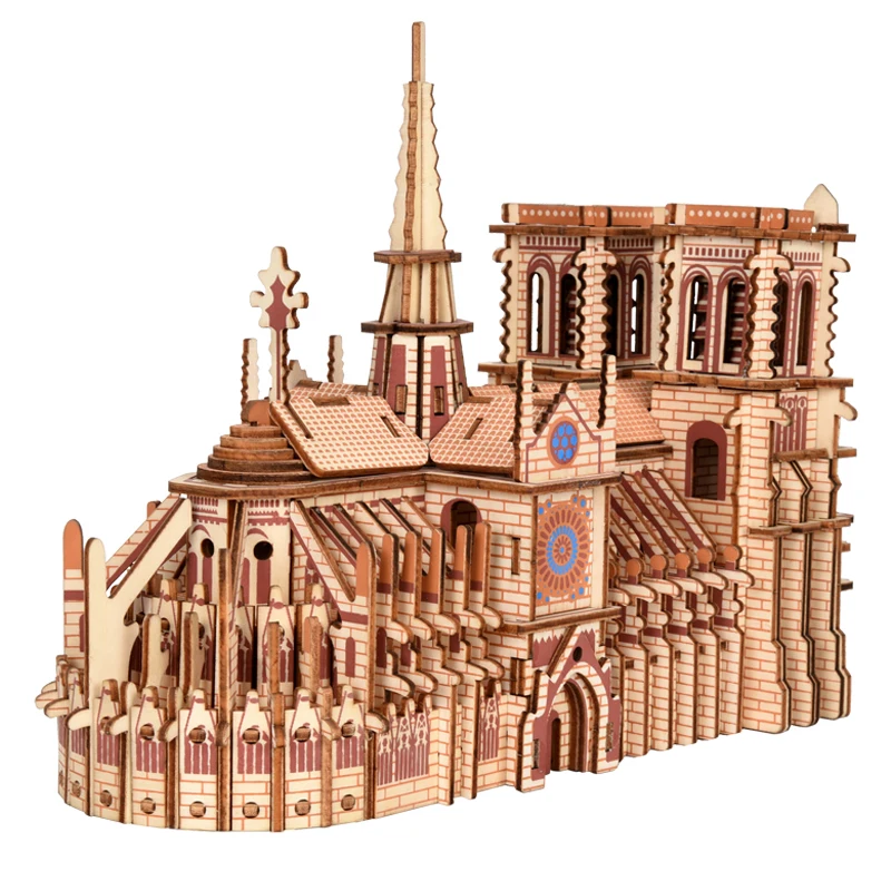 DIY 3D Wooden Puzzle Notre Dame Cathedral Paris Dimensional Model Learning Educational Toys For Children Architecture Decoration