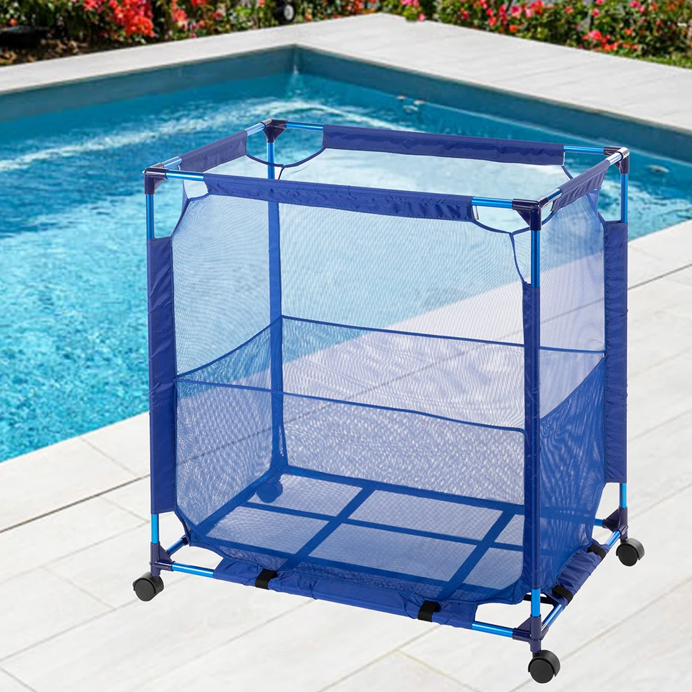 

Swimming Pool Storage Basket Aluminum Frame Natural Color PVC Tube Dark Blue Nylon Mesh 91x61x99CM[US-Stock]