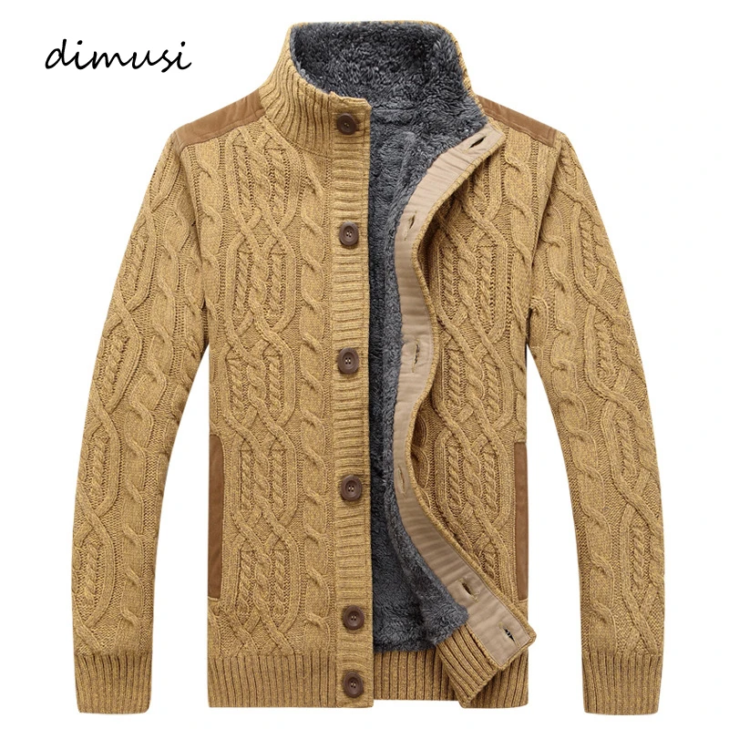 DIMUSI Winter Men's Sweaters Fashion Men Fleece Warm Knitted Sweater Coats Casual Men Slim Fit Wool Knitted Cardigan Clothing