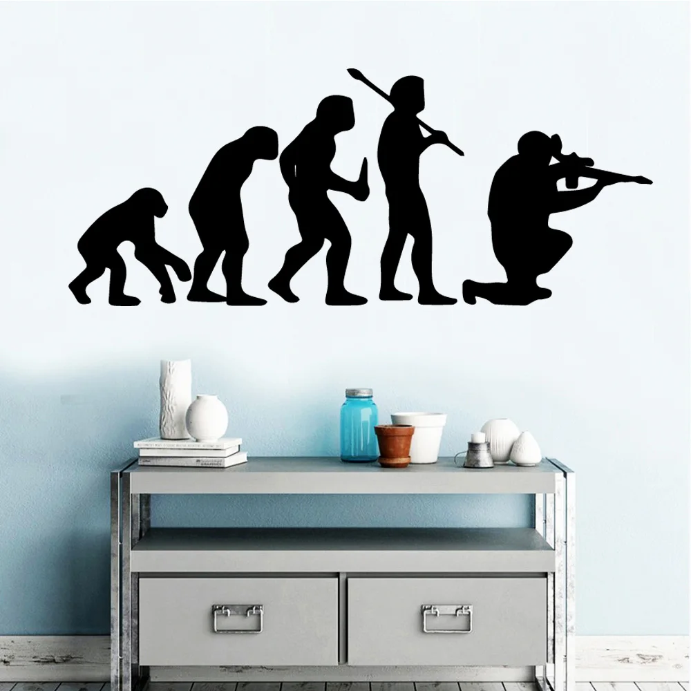 Delicate Evolution Shooting Primitive Man Sport Wall Sticker Vinyl Removable For Kids Rooms Home Decor Decal Creative Stickers