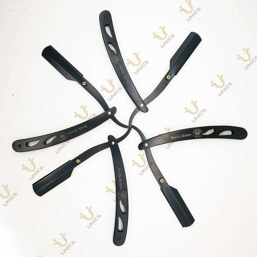 Free Custom LOGO 10 Pieces Straight Edge Razor for Blades Men\'s Shaver Barber Shaving Tool Black Stainless Steel Beard Grooming