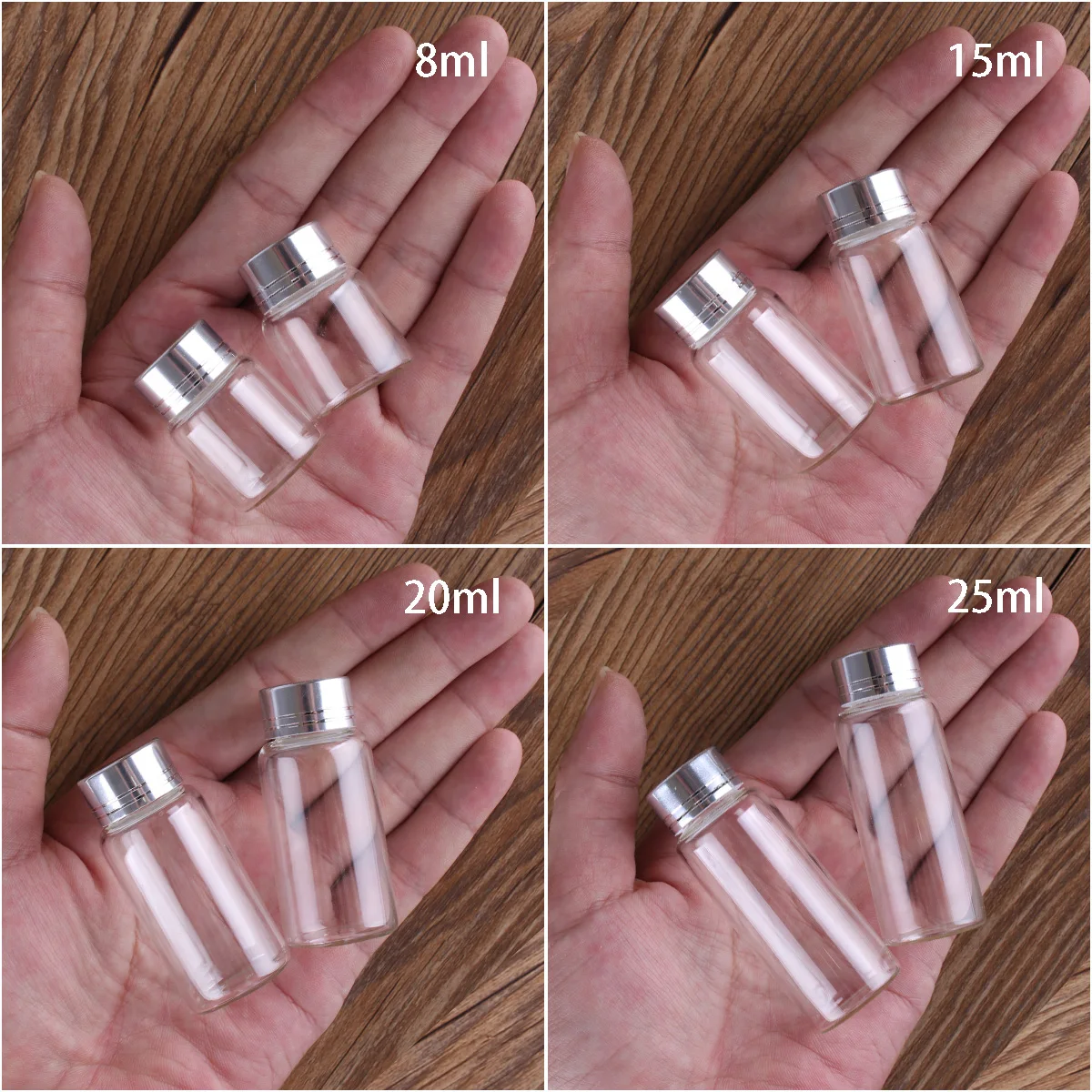 5pcs Dia 27mm 8ml/15ml/20ml/25ml Glass Jars Perfume Bottle with Silver Caps Glass Bottles Spice Jars Glass Vials DIY Craft