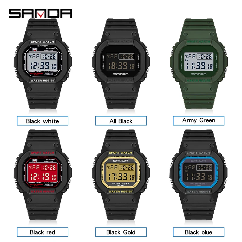 SANDA Digital Men\'s Watches Chrono Alarm Calendar Sport Wrist Watch 5Bar Waterproof Male Electronic Clock relogio masculino