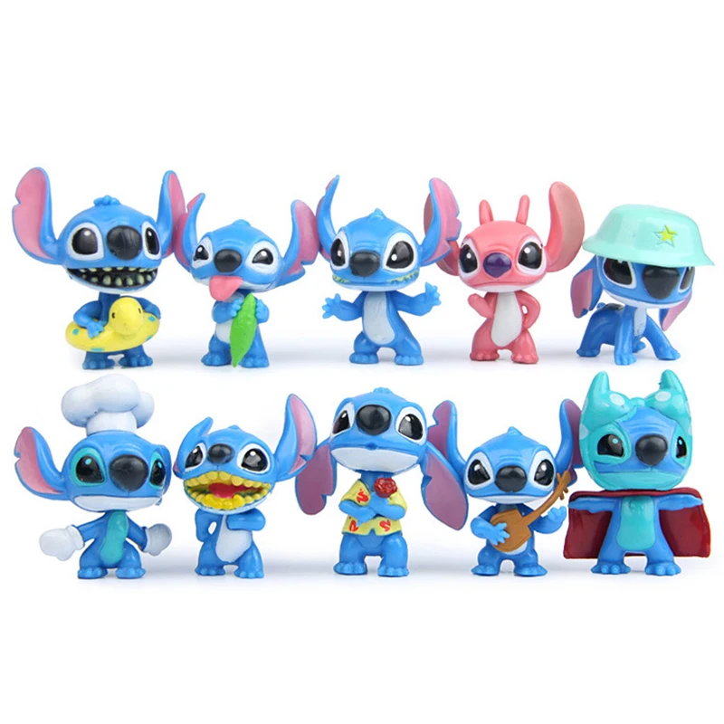 10pcs Disney Lilo Stitch Anime Figures Action Doll Keychains Pendent Ornament Dolls Collection Model Stitch Toys Childrens Gifts