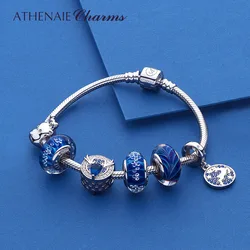 ATHENAIE 925 Sterling Silver Italian Murnao Glass Shine Zircons Christmas Reindeer Charms Bracelet For Women Jewerly Gift