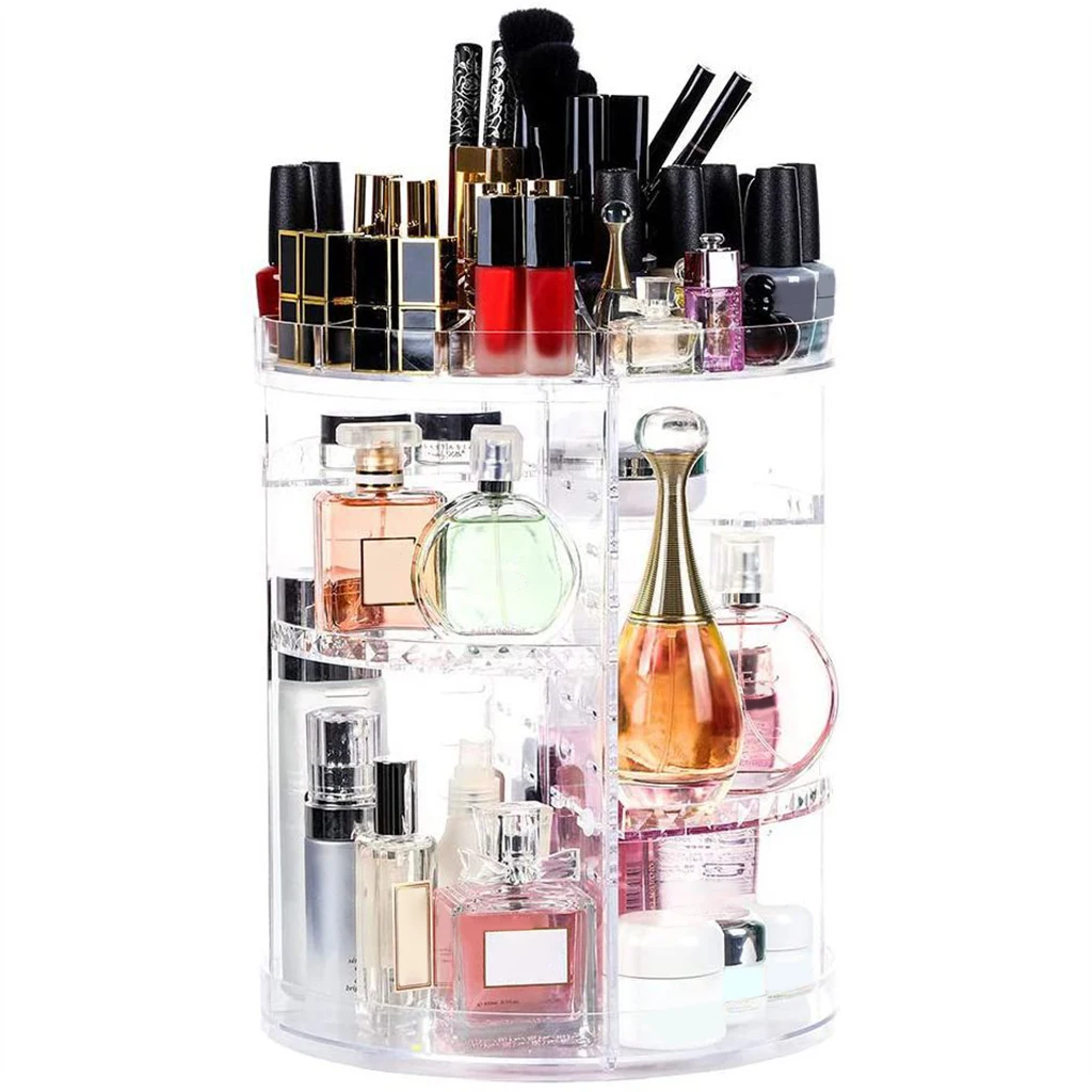 

360° Rotatable Makeup Organizer Carousel Cosmetics Storage Vanity Case Rack Skincare Makeup Lipstick Accessories Organizer