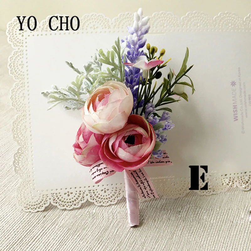 YO CHO Kunstmatige Rozen Boutonniere Mannen Broche Bruiloft Corsage Boutonniere Pin Bloemen Mariage Bruiloft Corsages en Boutonnières