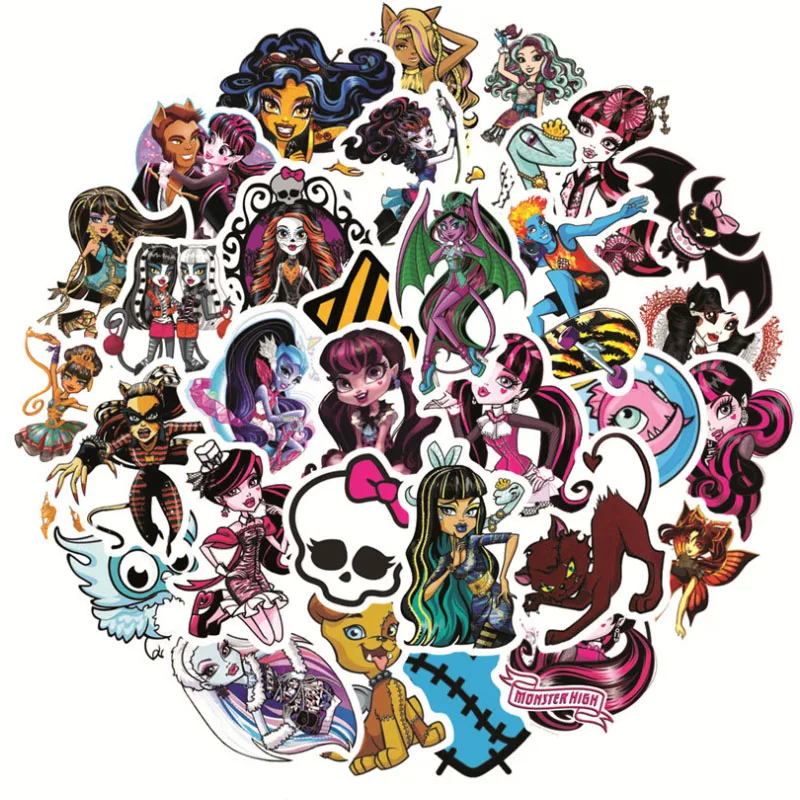 10/30/50pcs  Monster High School Animation Skateboard Travel Suitcase Phone Laptop Luggage Stickers Diy Kids Girl Toys