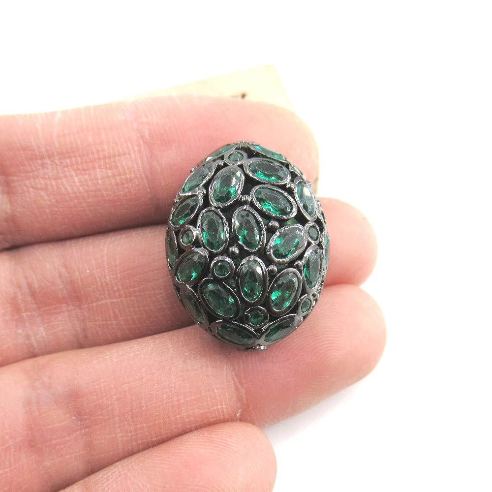 2PCS 20x26mm Golden Hollow Oval Gold plated Cubic Zirconia CZ Micro Paved Loose Metal Beads For Jewelry Making DIY