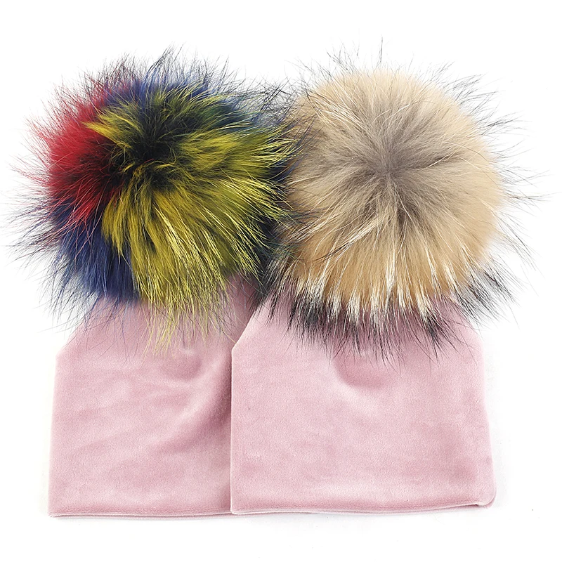 

Cute Big Real Fur Pompom Baby Girls Boys Beanies Infant Newborn Winter Warm Hats Unisex For 0-3 Month Baby Warm Caps