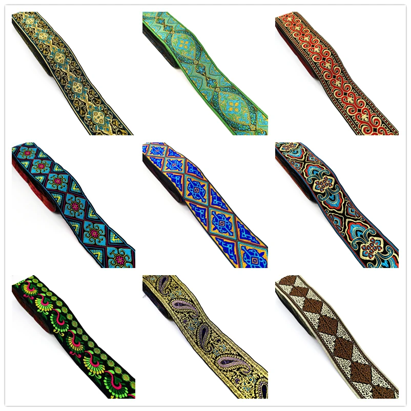 3 yards/lot 50mm Vintage Ethnic Embroidery Lace Ribbon Boho  Trim DIY Clothes Bag Accessories Embroidered Fabric