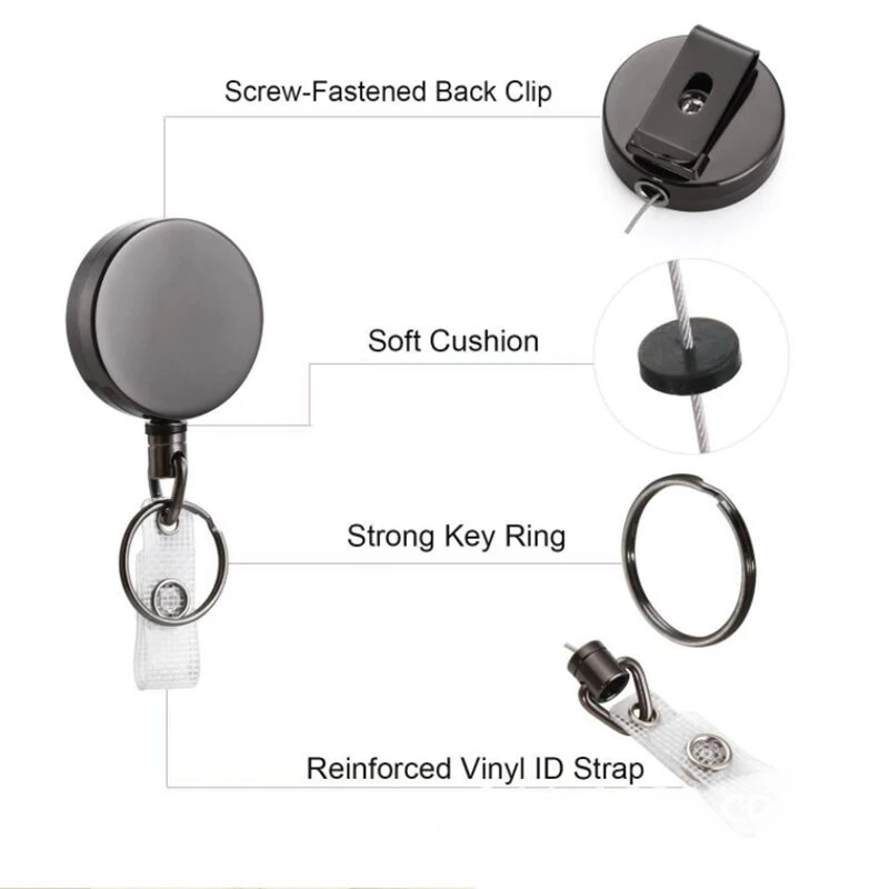 2pcs Heavy Duty Metal Retractable Badge Holder Reel with Belt Clip Key Ring Waterproof Vertical Clear ID Card Holder