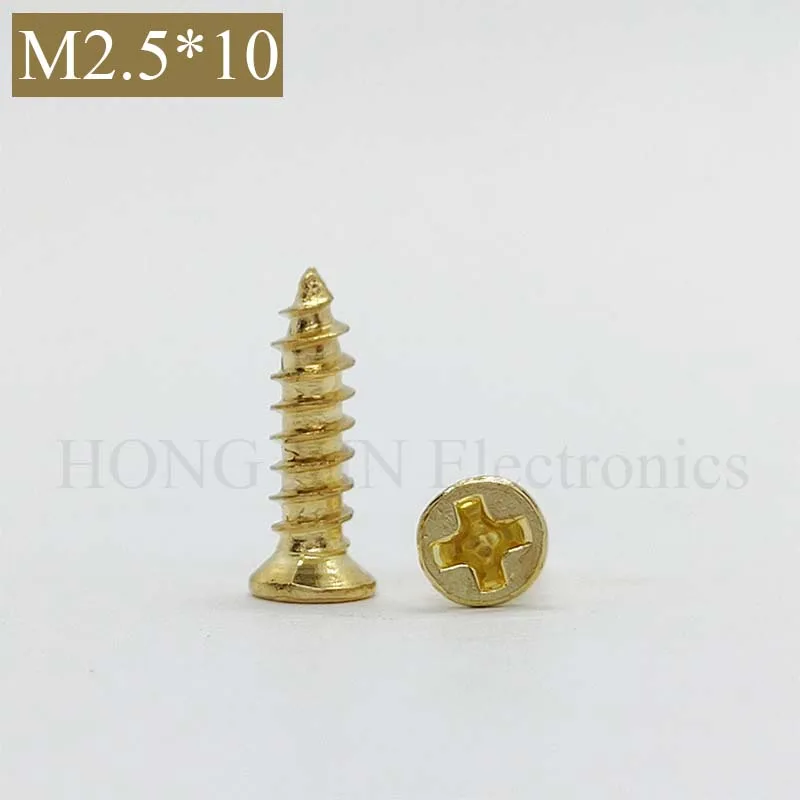 Tornillo autorroscante dorado para madera, tornillo de cabeza plana para clavos, 1 piezas, M2.6 x 10