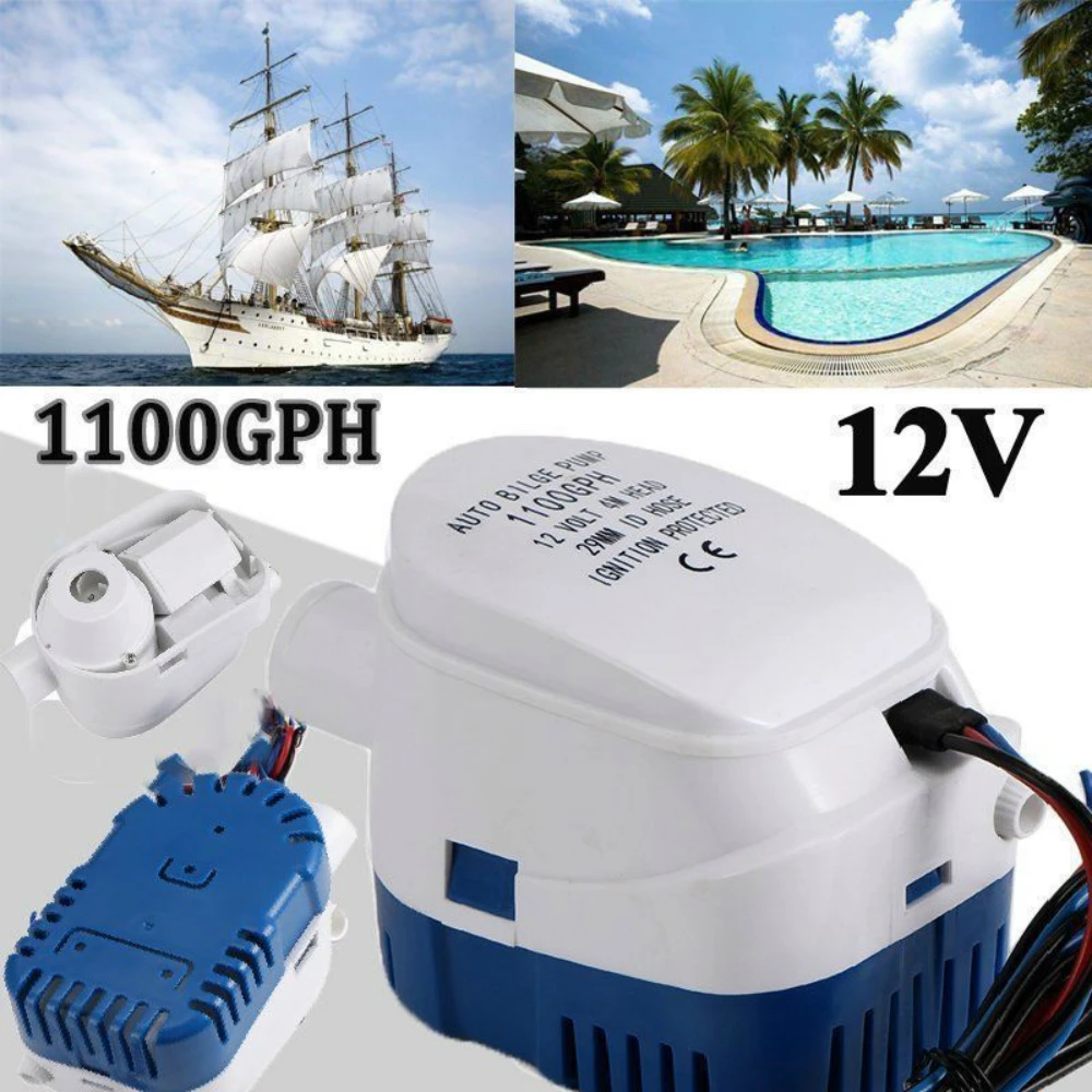 12V Bilge Pump 1100GPH Automatic Boat Marine Water Pump With Float Switch Submersible Yacht Boat Motor Seaplane Houseboat Pump