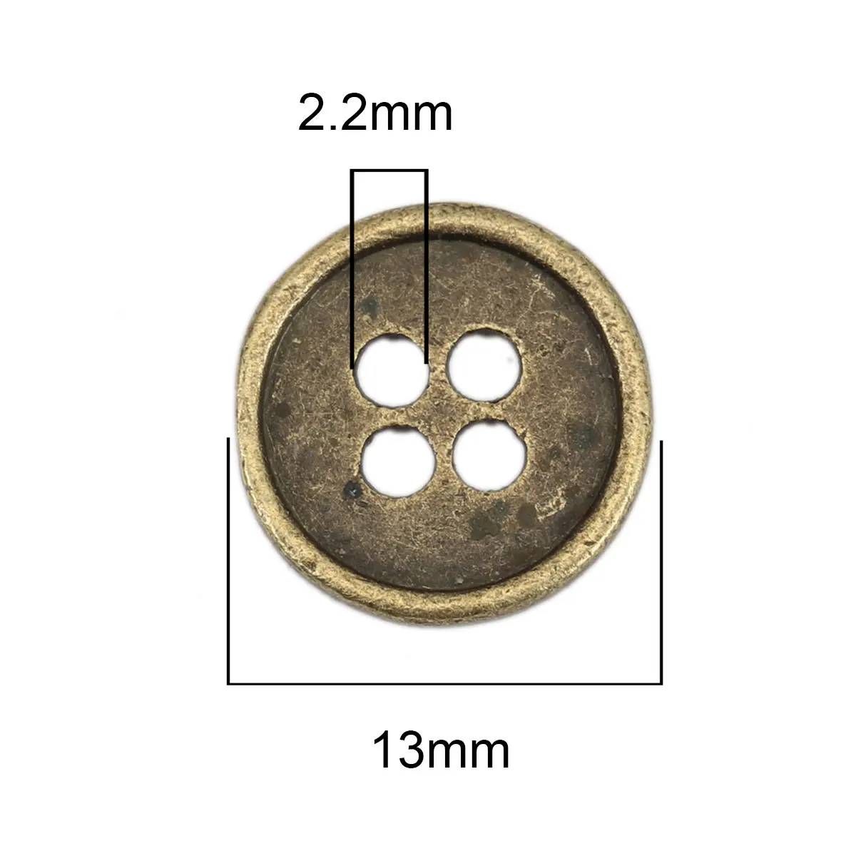 50 PCs Zinc Based Alloy Metal Sewing Buttons For Crafts Scrapbooking 4 Holes Round Antique Bronze Color Buttons 13mm( 4/8\