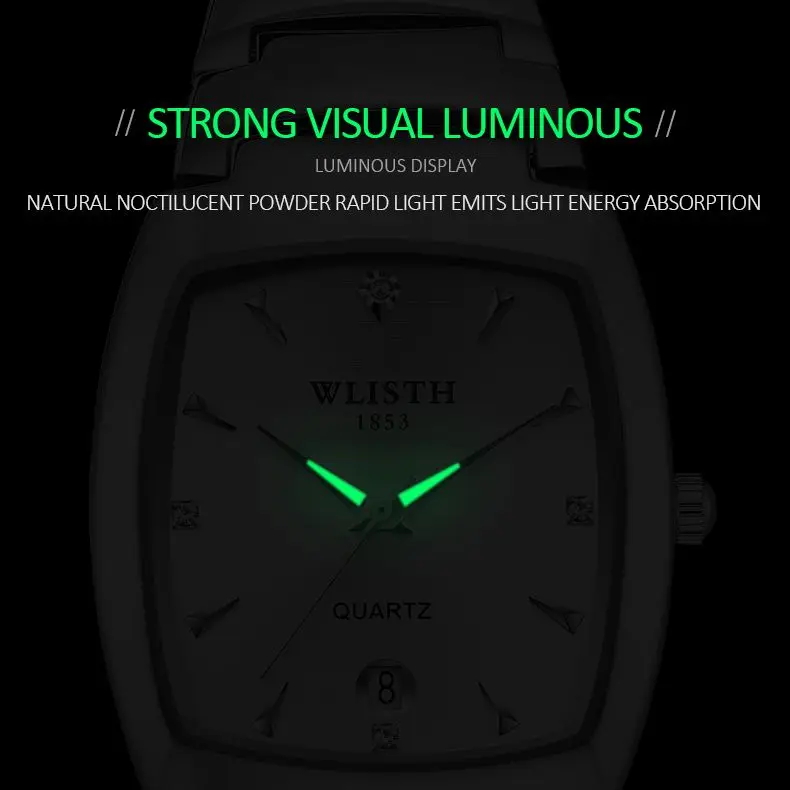 Fashion Ladies Calendar Couple Watch WLISTH Luxury Square Men\'s And Women Luminous Steel Band Wristwatches Send Lover Gift Clock