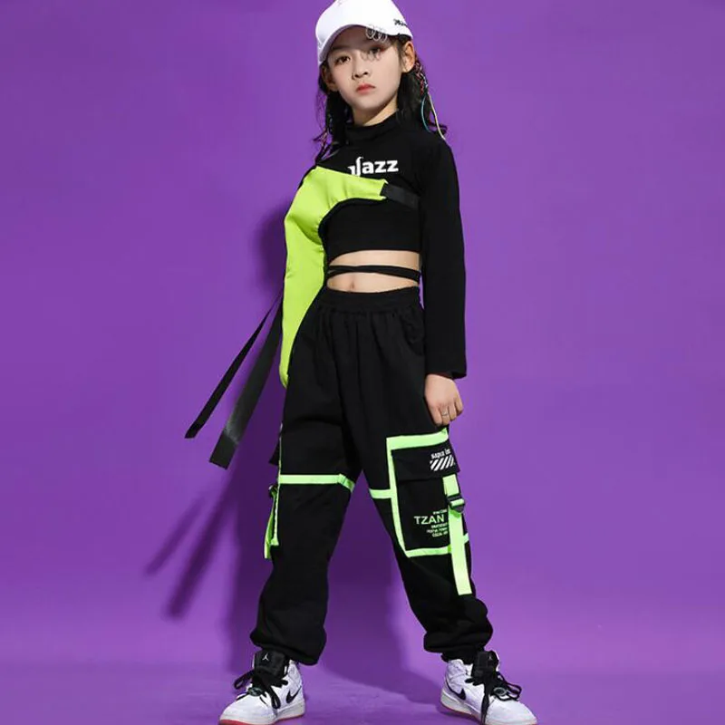 Kids Ballroom Hip Hop Clothing Outfits Crop Top Sweatshirt Streetwear Tactical Cargo Pants for Girls Jazz Dance Costume Clothes