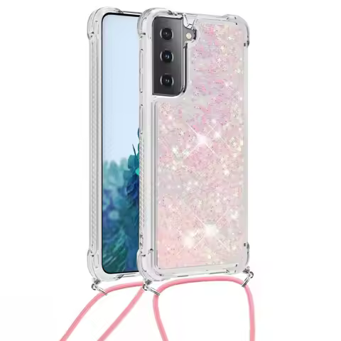 Crossbody Strap Glitter Case For Samsung Galaxy S24 S23 S22 Ultra S21 Plus S20 FE Note 20 A55 Quicksand Lanyard Necklace Cover