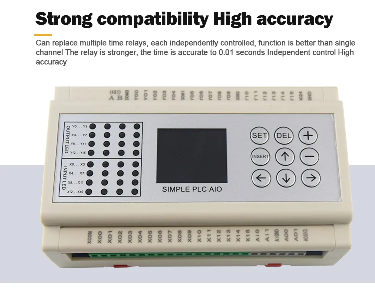 Huaqingjun controlador programable Modbus 16-in 16-out Relay Output PLC 2AI RS485 para HMI