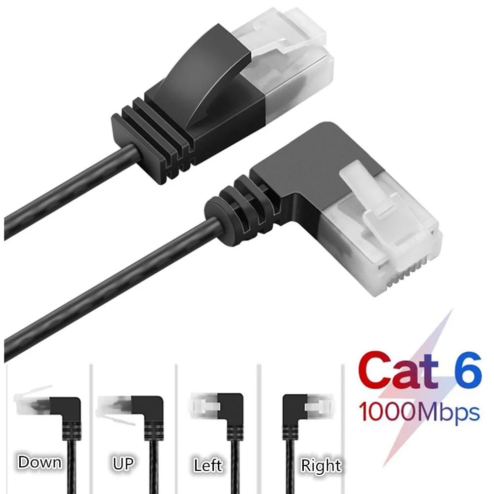 Ultra cienki kabel sieciowy Cat6 kabel Ethernet RJ45 pod kątem prostym UTP kabel połączeniowy 90 stopni Cat6a Lan kable do TV, pudełko routera