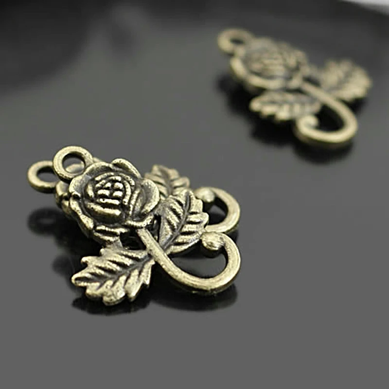 (B177)30 pieces 21x15mm Antique Bronze Zinc Alloy Rose Flower Connect Charms Pendants Diy Jewelry Findings Accessories Wholesale