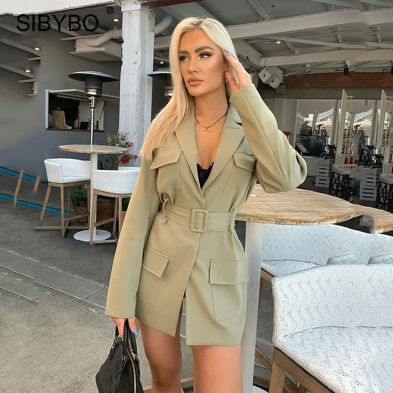 

Sibybo Chic Office Lady Pink Blazer Women Notched Long Sleeve Sashes Blazers Autumn Femme Outerwear Stylish Tops Clothing 2021