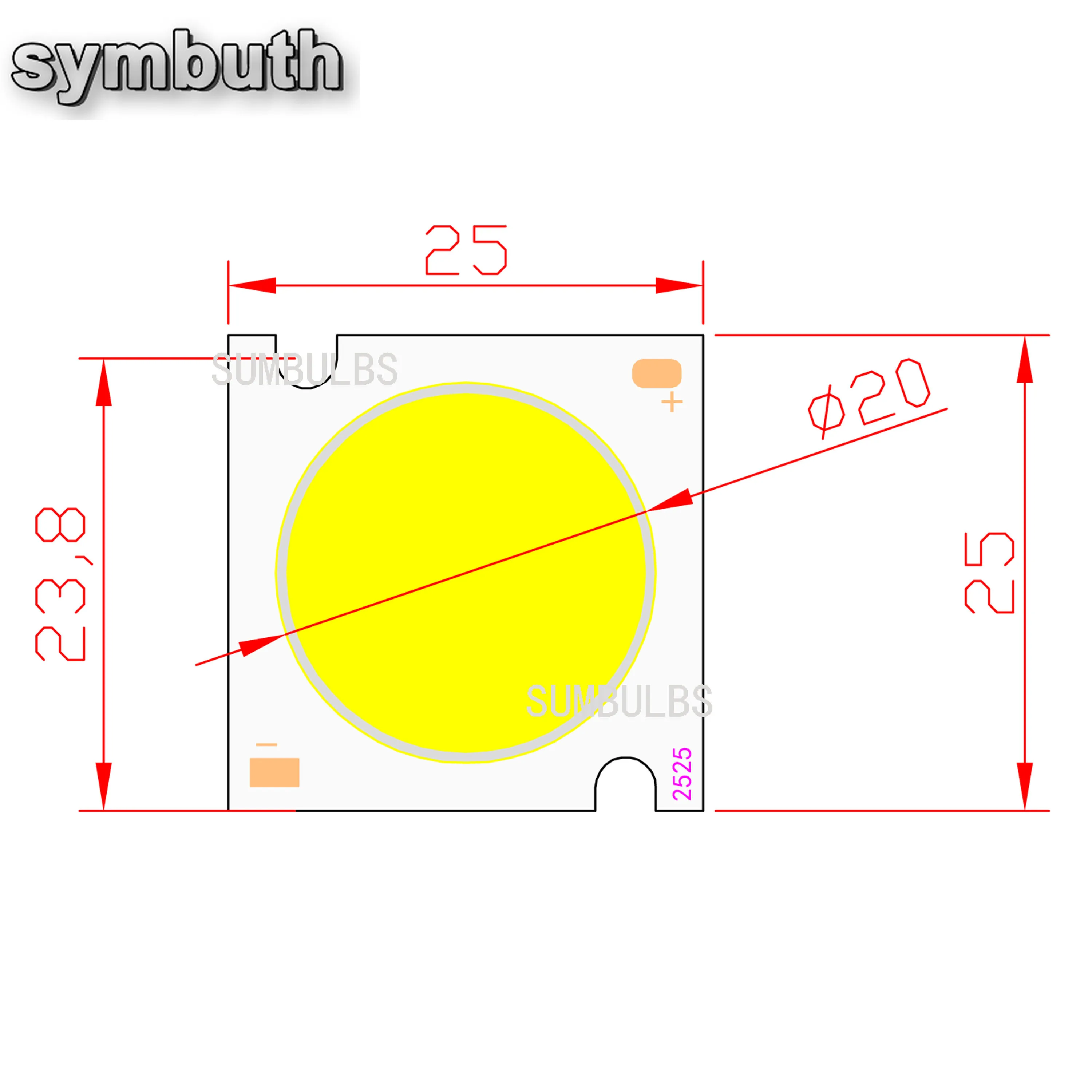 SYMBUTH LED COB 25*25mm 20W 30W High Bright Module Led Lighting Fixtures & Components COB Source for Downlight