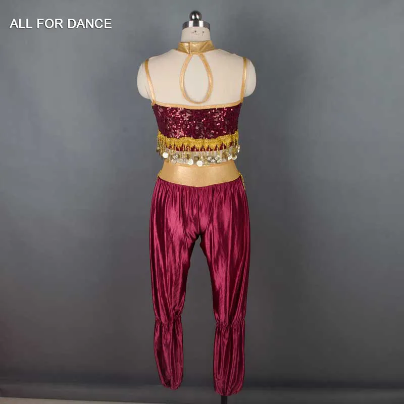 18578 New Arrival Arabian Dance Costumes Burgundy Balllet Dancewear Adult Girls Stage Performance Dress