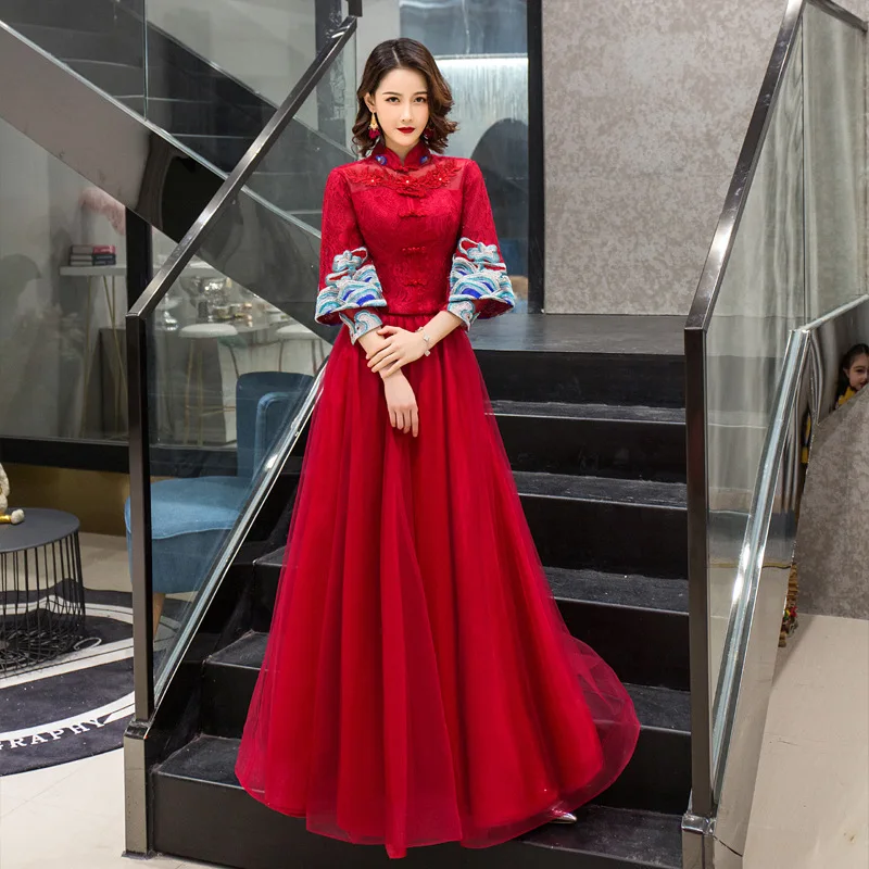 

Xiuhe wedding dress bride dress 2020 new autumn Chinese wedding toast clothing female long red evening dress Chinese style out