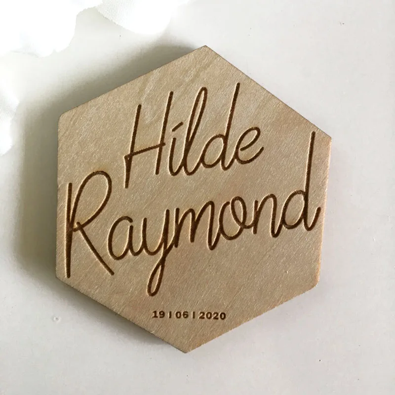 Personalized Hexagon Wedding Invitation，Wood Saved Date custom name Saved Date Magnet